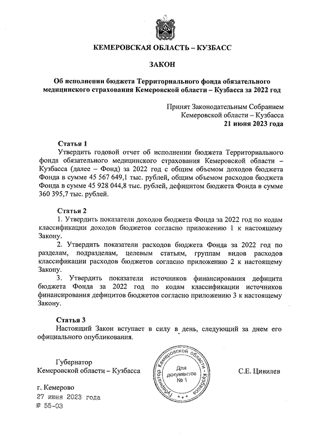 Закон Кемеровской области - Кузбасса от 27.06.2023 N 55-ОЗ "Об ...
